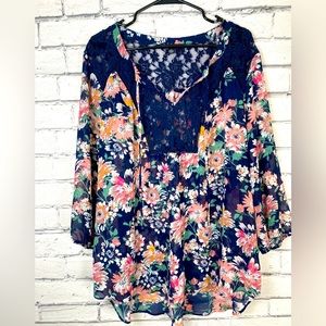 Zac & Rachel Floral Lace Boho Top size 2X